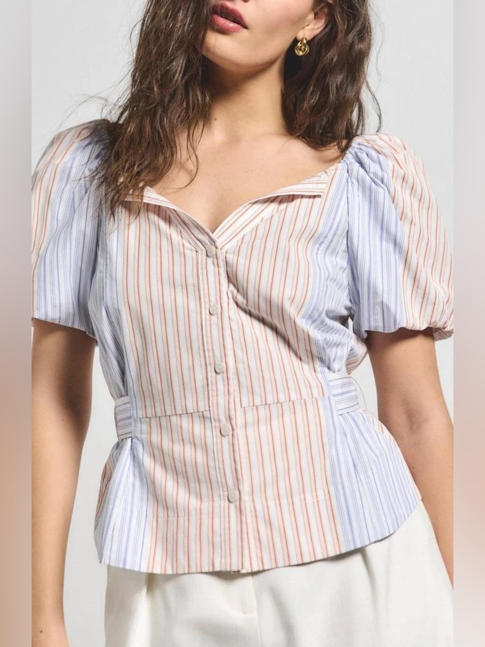Derek Lam Davina Stripe Off the Shoulder Belted Top